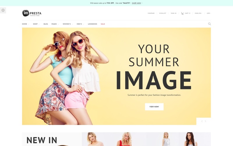 Адаптивный PrestaShop шаблон №64386 на тему модный магазин