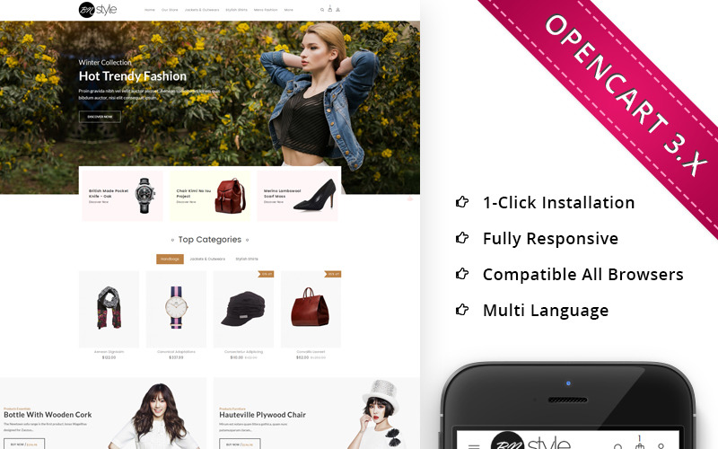 Адаптивный OpenCart шаблон №69264 на тему магазин одежды