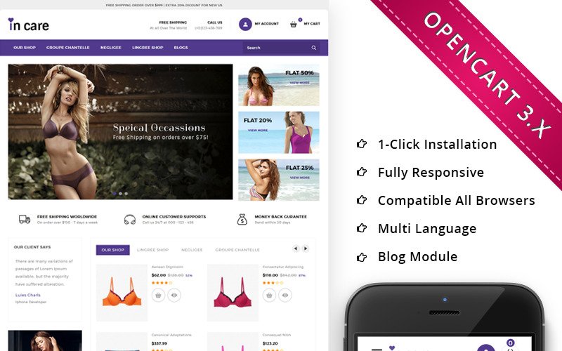Адаптивный OpenCart шаблон №72023 на тему магазин белья