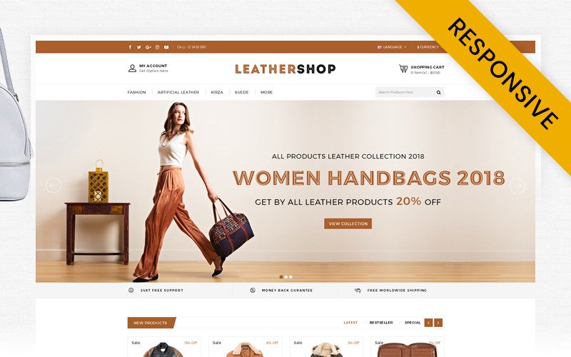 Адаптивный OpenCart шаблон №69881 на тему магазин сумок