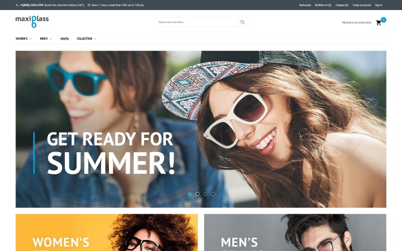 Адаптивный Magento тема №63399 на тему солнцезащитные очки
