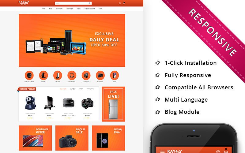 Адаптивный OpenCart шаблон №74272 на тему магазин мобильной связи