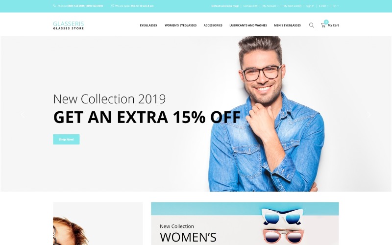 Адаптивный OpenCart шаблон №74829 на тему солнцезащитные очки