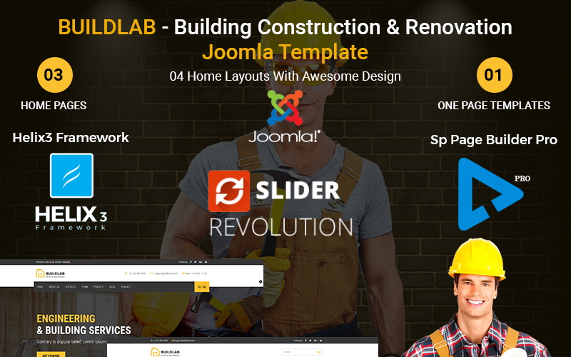 Адаптивный Joomla шаблон №67302 на тему строительные компании