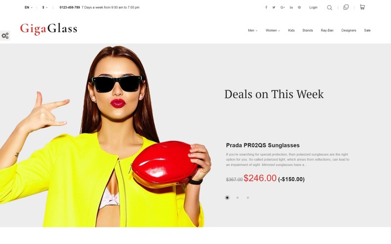 Адаптивный PrestaShop шаблон №64594 на тему солнцезащитные очки