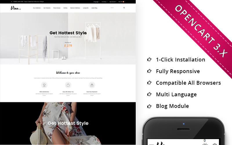 Адаптивный OpenCart шаблон №71175 на тему модный магазин