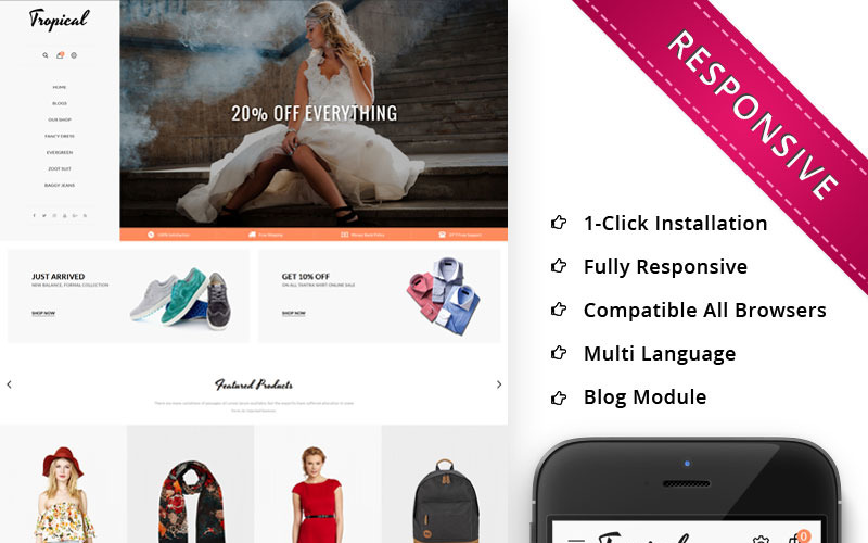 Адаптивный OpenCart шаблон №74326 на тему магазин одежды