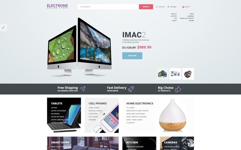 Адаптивный OpenCart шаблон №65462 на тему магазин электроники