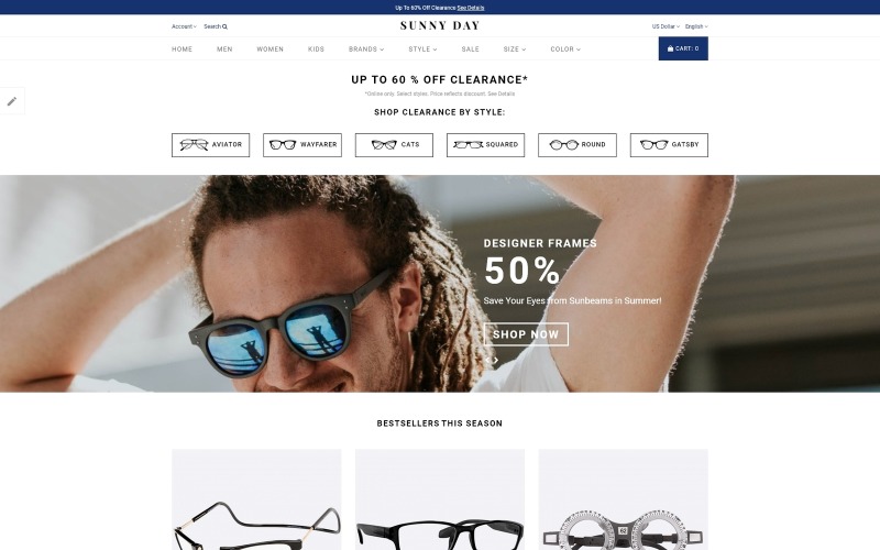 Адаптивный OpenCart шаблон №70709 на тему солнцезащитные очки