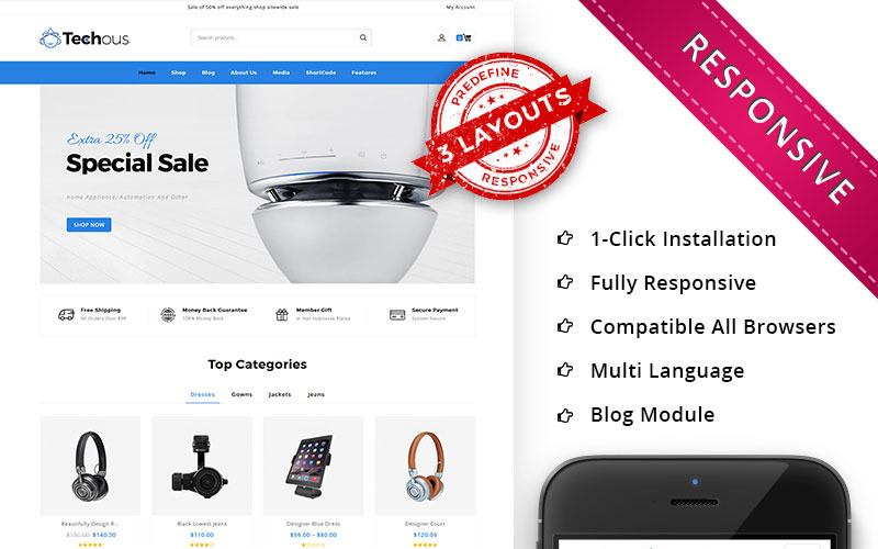Адаптивный OpenCart шаблон №69966 на тему модный магазин