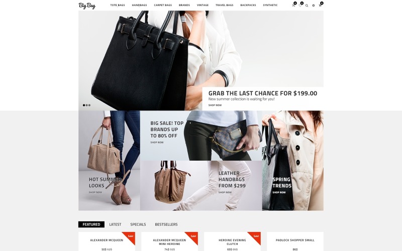 Адаптивный OpenCart шаблон №61311 на тему магазин сумок
