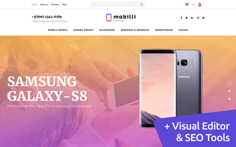 Адаптивный MotoCMS интернет-магазин №63721 на тему магазин мобильной связи