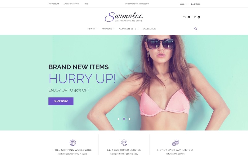 Адаптивный Magento тема №62080 на тему магазин купальников