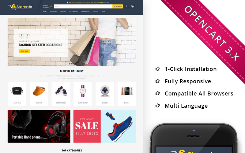 Адаптивный OpenCart шаблон №69228 на тему магазин мобильной связи