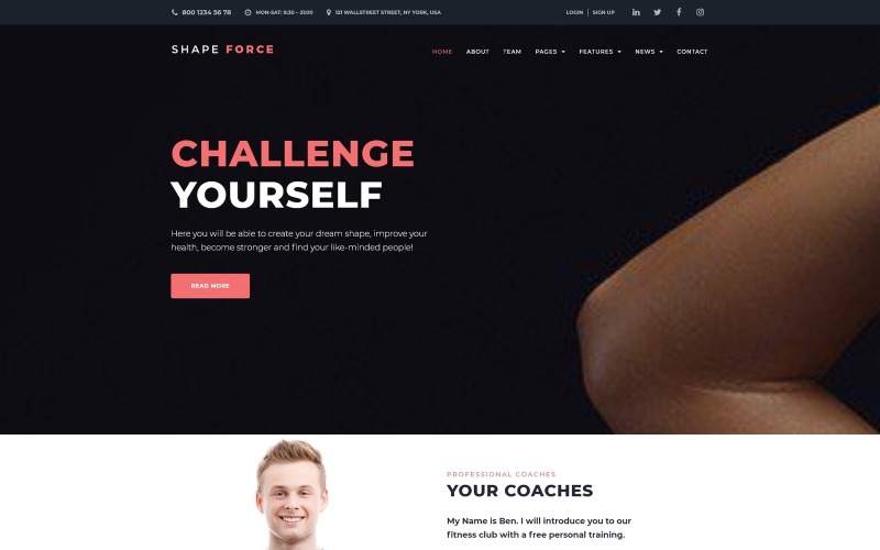 Адаптивный WordPress шаблон №66818 на тему фитнес