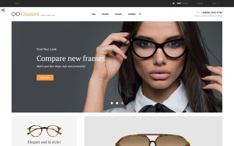 Адаптивный PrestaShop шаблон №62279 на тему солнцезащитные очки