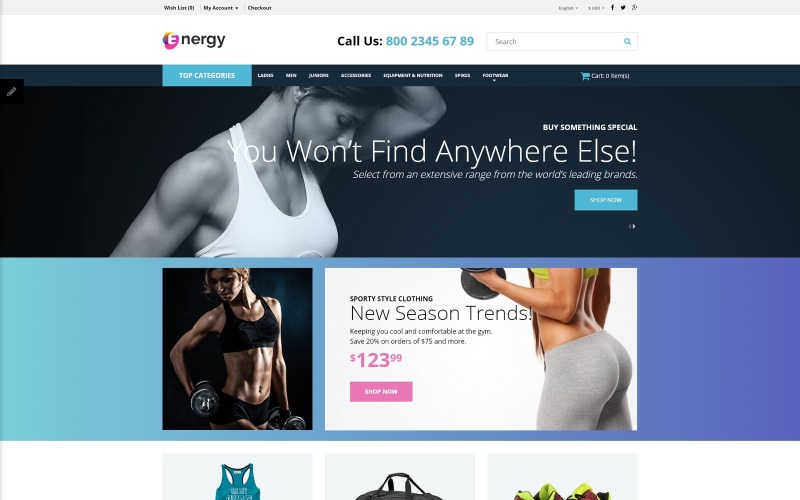 Адаптивный OpenCart шаблон №63803 на тему спортивный магазин