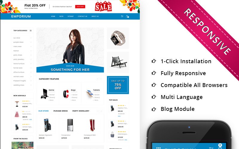 Адаптивный OpenCart шаблон №73745 на тему модный магазин