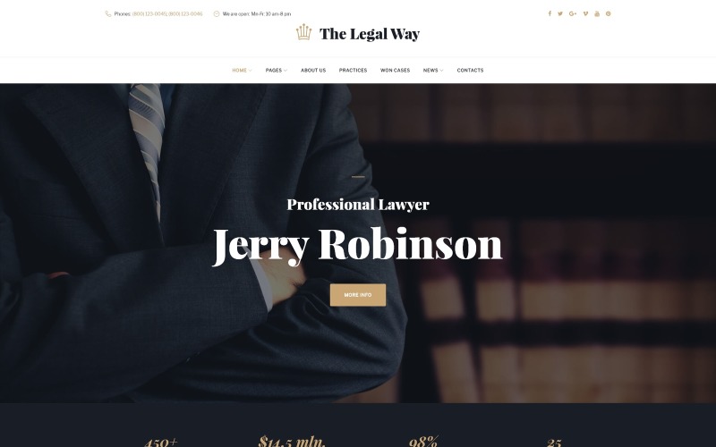Адаптивный WordPress шаблон №61148 на тему юрист