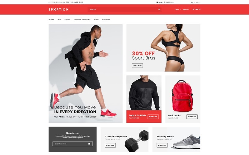 Адаптивный OpenCart шаблон №66886 на тему спортивный магазин
