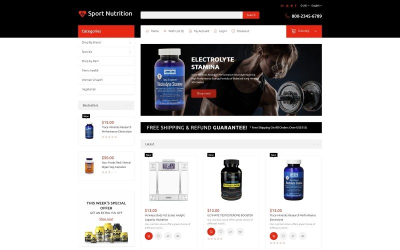 Адаптивный OpenCart шаблон №70072 на тему спорт