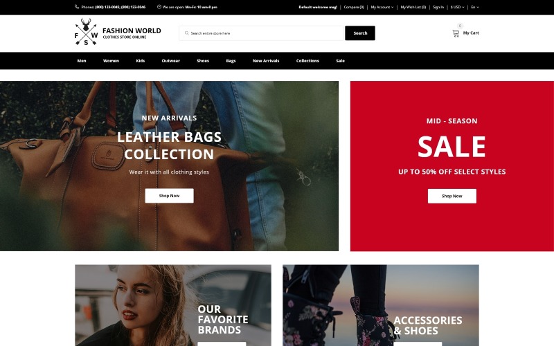 Адаптивный OpenCart шаблон №73683 на тему модный магазин