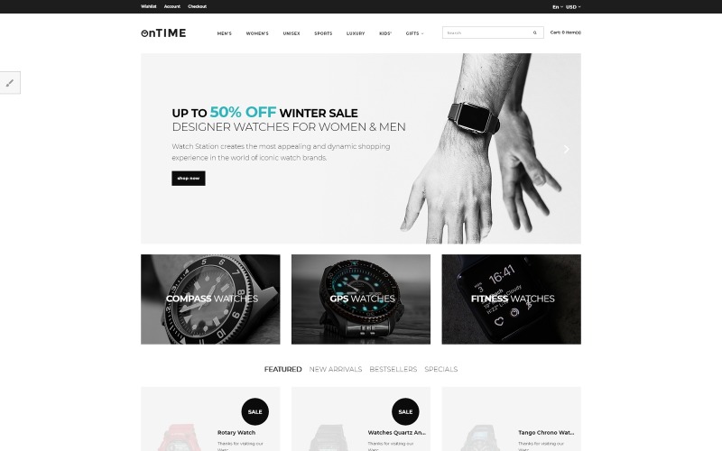 Адаптивный OpenCart шаблон №67436 на тему часы